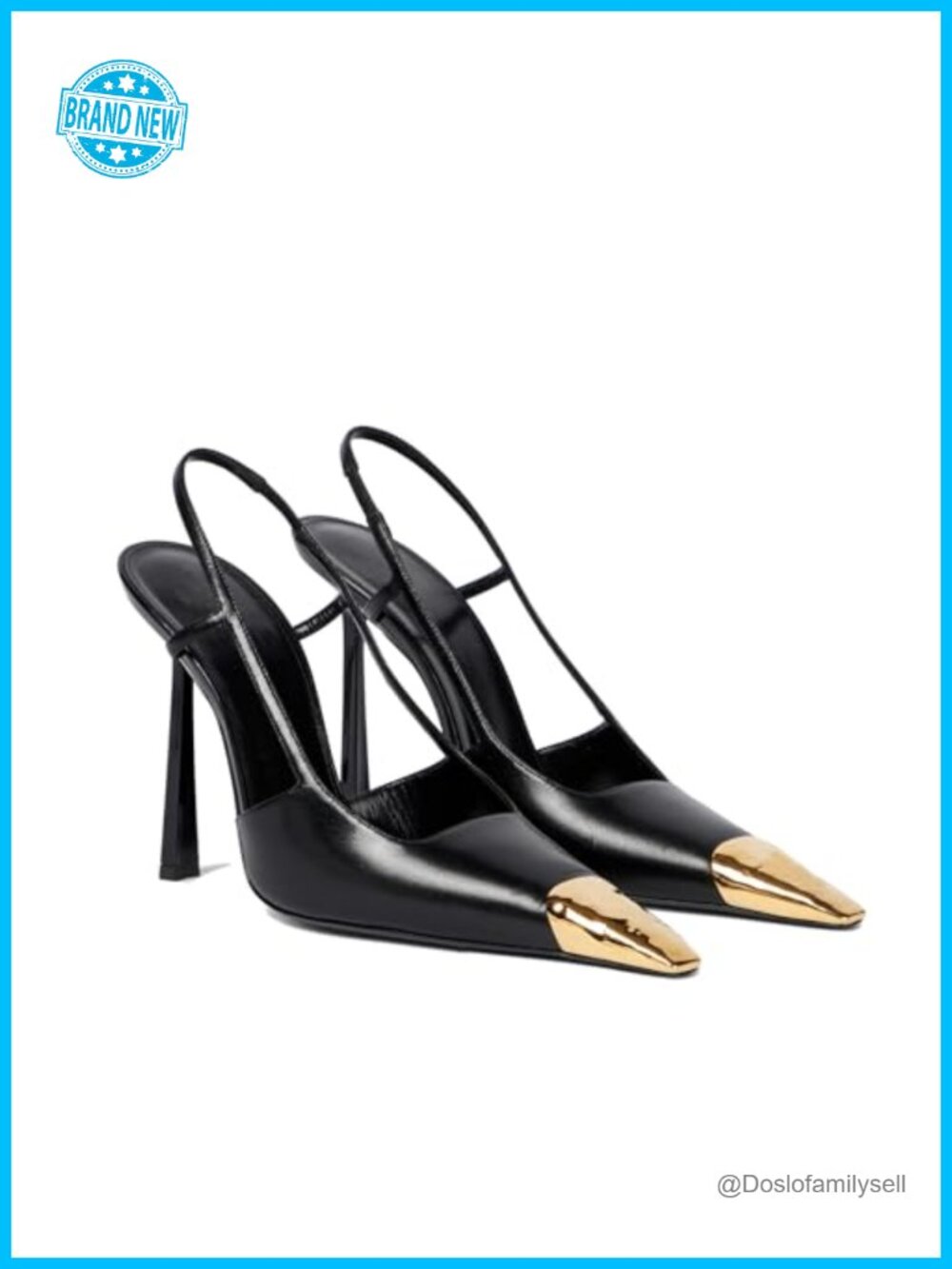 Slingback High Heels Metal Pointed Toe Leather Stiletto Pumps Formal